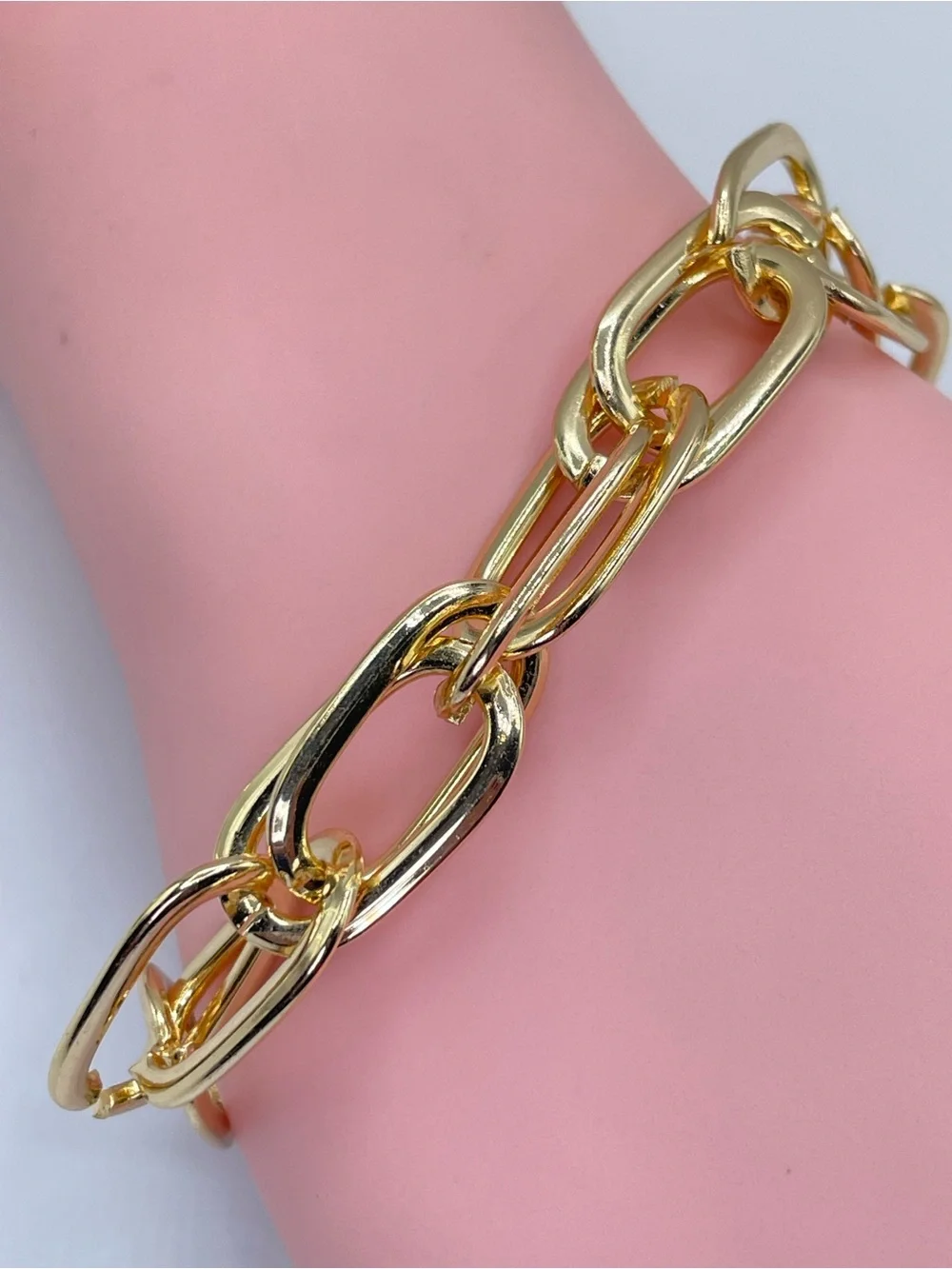 Gold Double Link Oval Chain Bracelet Chunky Statement Boho Glam